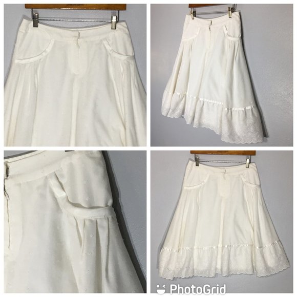 White Circle Mini Skirt Swiss Dot Eyelet Kawaii Lolita Swing Twirly Feminine - Picture 2 of 11